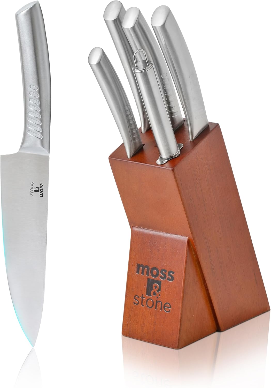Moss & Stone Professional Kitchen Knife Chef Set, 6 Pcs Small Knife Set With Block, Premium Kitchen Knife Set Stainless Steel, Scratch Resistant & Rust Proof, Knife Block With Sharp Cooking Knives.