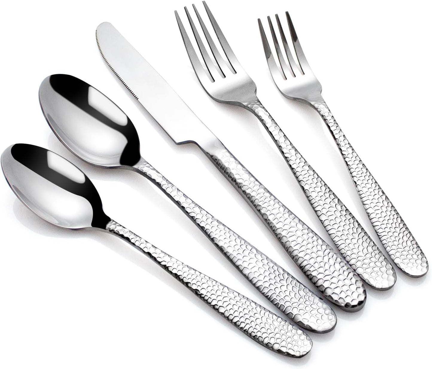Hammered Silverware Set, CITESANA 20-Piece Heavy Duty Mirror Polished Stainless Steel Flatware Set Cutlery Set Flatware Service for 4