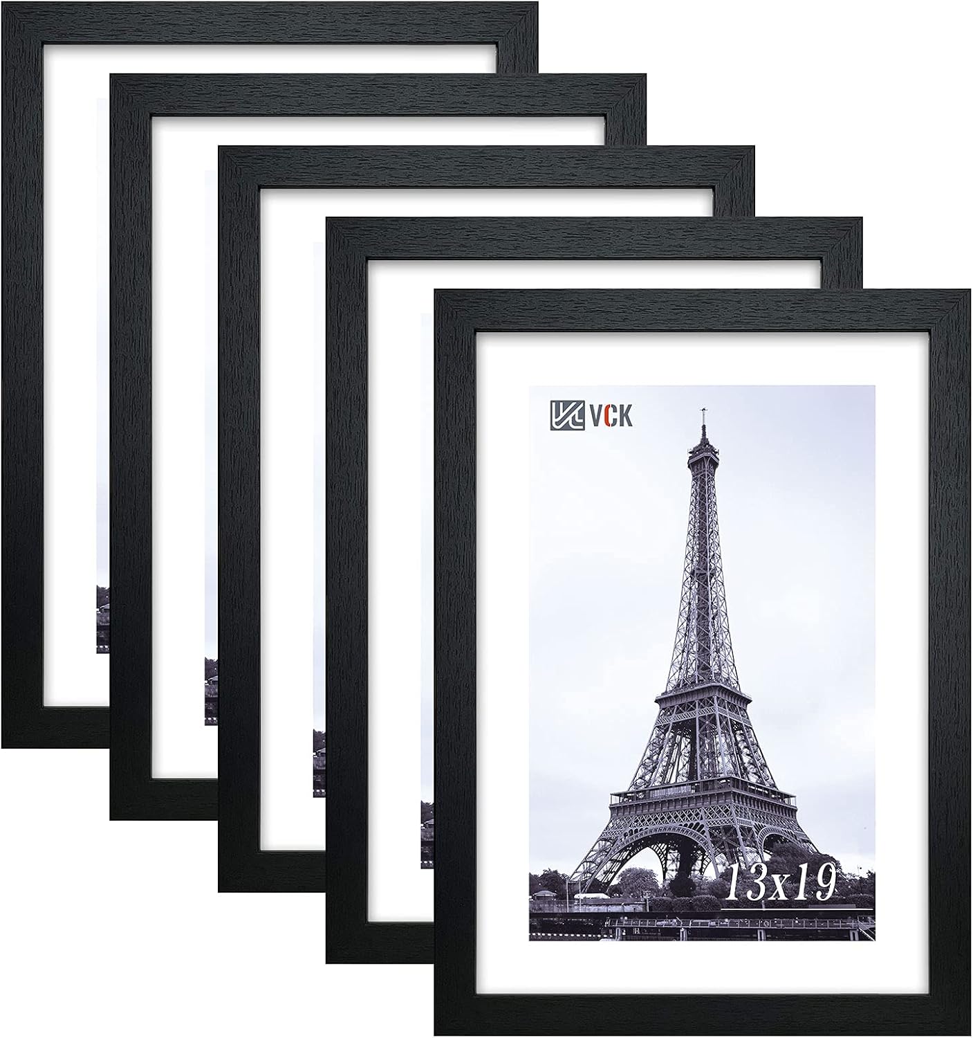 VCK 13x19 In Poster Frame Black Wood with Plexiglass Set of 5 Picture Frames without Mat for Wall Decoration