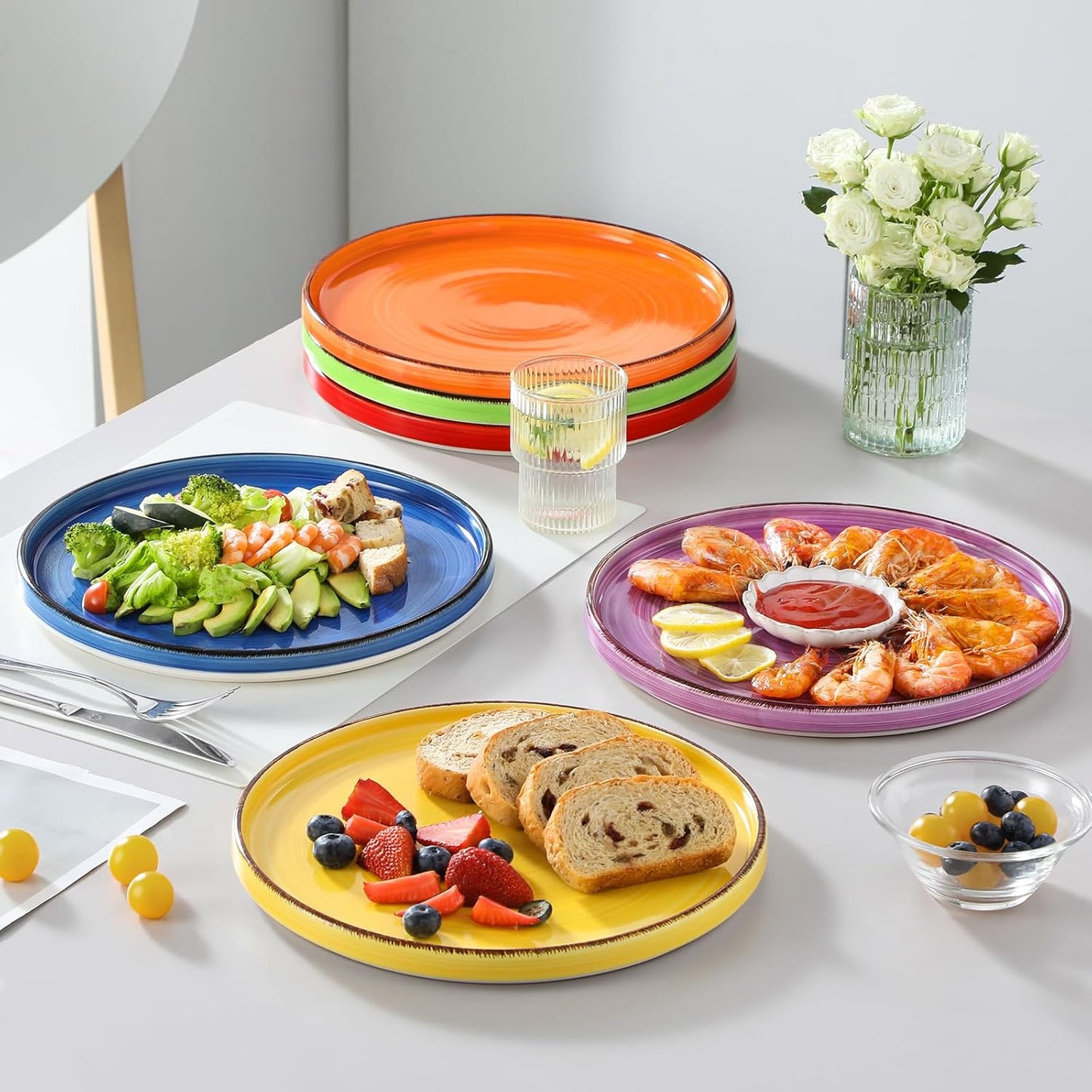 vancasso Bonita 10.5 Inch Dinner Plates, Ceramic Dinner Plate Set, Dinner Plates Set of 6, Large Dinnerware Plates for Kitchen, Microwave, Oven and Dishwasher Safe, Multicolor