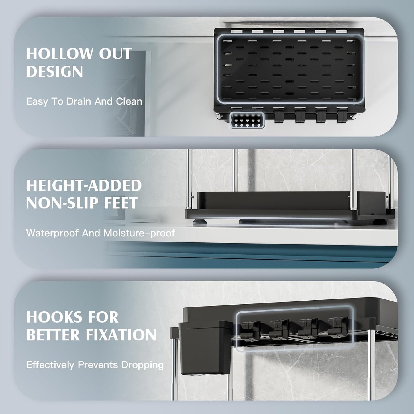 2 Pack Under Sink Organizer, 2 Tier Under Sink Organizers and Storage for Kitchen Bathroom, Height Adjustable Cabinet Organizer with Two Slide-Out Drawers,Black