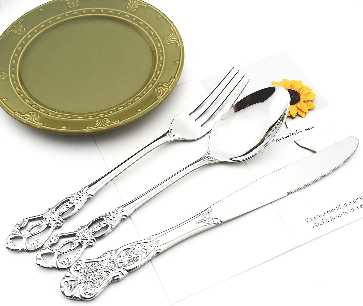 Royal 24-piece Mirror Silver Silverware Dinnerware, 18/10 Stainless Steel Luxury Flatware Service For 6 Include Knives/Forks/Spoons/Teaspoons, Dishwasher Safe