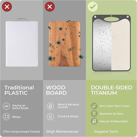 Titanium Cutting Board 15x10 Inch, Single Board Double Sided Chopping Board for Kitchen, Hygienic and Food Grade Pure Titanium & Wheat Straw Surface, Easy to Clean