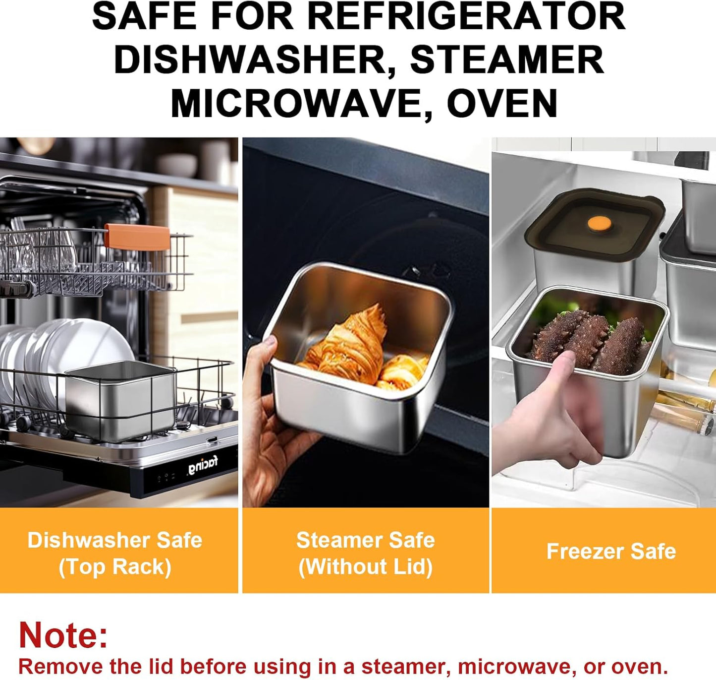 YUPER Stainless Steel Food Storage Containers, Large Meal Prep Container Sets with Lids, BPA Free, Leak Proof & Airtight, Microwave, Dishwasher, Fridge, Freezer & Oven Safe, 3 Pack (84+125+162OZ)