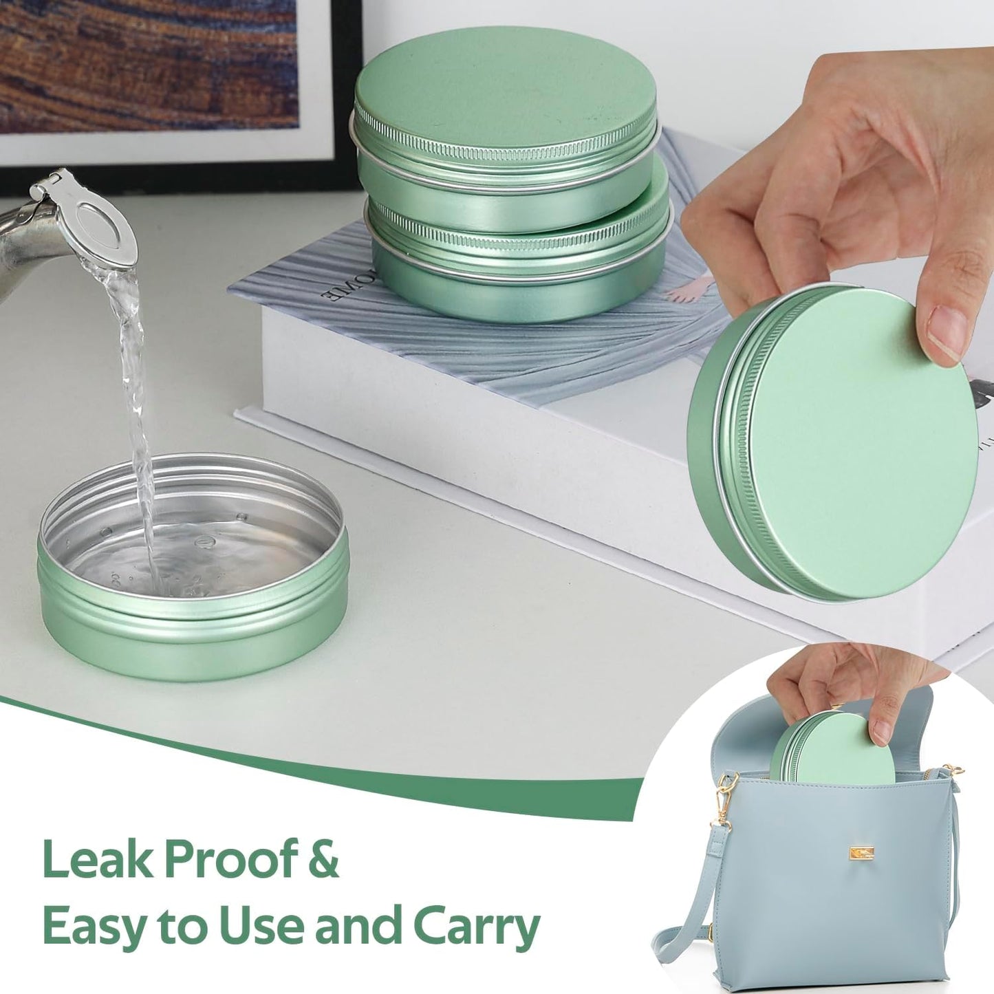 YQ 24 Pack 4 oz Tins for Salves, Salve Tins with Lids and Labels, Round Aluminum Metal Tin with Lids, Empty 4oz Tin Containers Food Storage Containers for Cosmetic, Balm, Candle, Candy(Light Green)