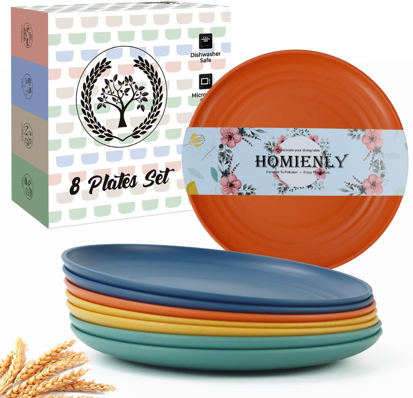 Homienly 5.7 Inch Small Plates-Wheat Straw Mini Plate, Unbreakable Plate Set Ideal for Dessert, Appetizers, Small Serving, Side Dish, Lightweight Dessert Dishes Plates, Set of 8, Colorful