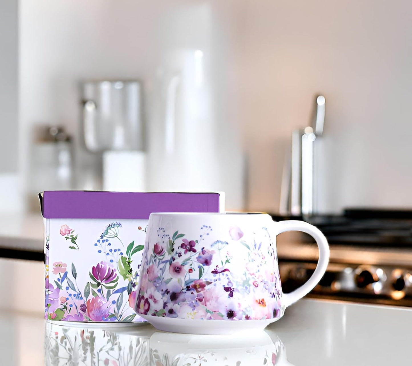 Topadorn Ceramic Coffee Mug 12Oz, Porcelain Coffee Cups With Handle, Microwave & Dishwasher Safe, Pink Flower Art Mug