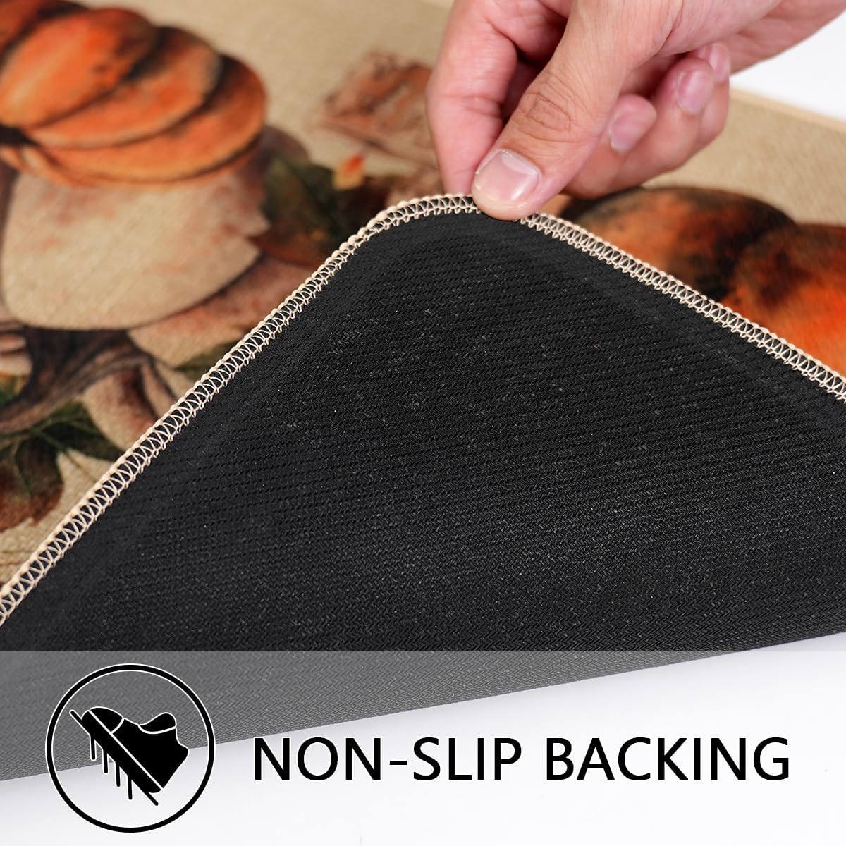 Larponder Fall Pumpkin Kitchen Mats Set of 2, Non-Slip Absorbent Rug and Door Mats, Home Decor Kitchen Floor Rugs for Autumn Harvest Thanksgiving Holiday - 17x24 and 17x48 Inch