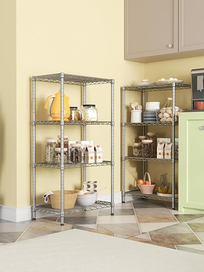 SINGAYE 4 Shelves Adjustable Storage Shelf Wire Shelving Rack Bathroom Standing Units Laundry Room Organization for Kitchen Office Bathroom Organizers Metal Pantry 14" D x 24" W x 48" H Gray
