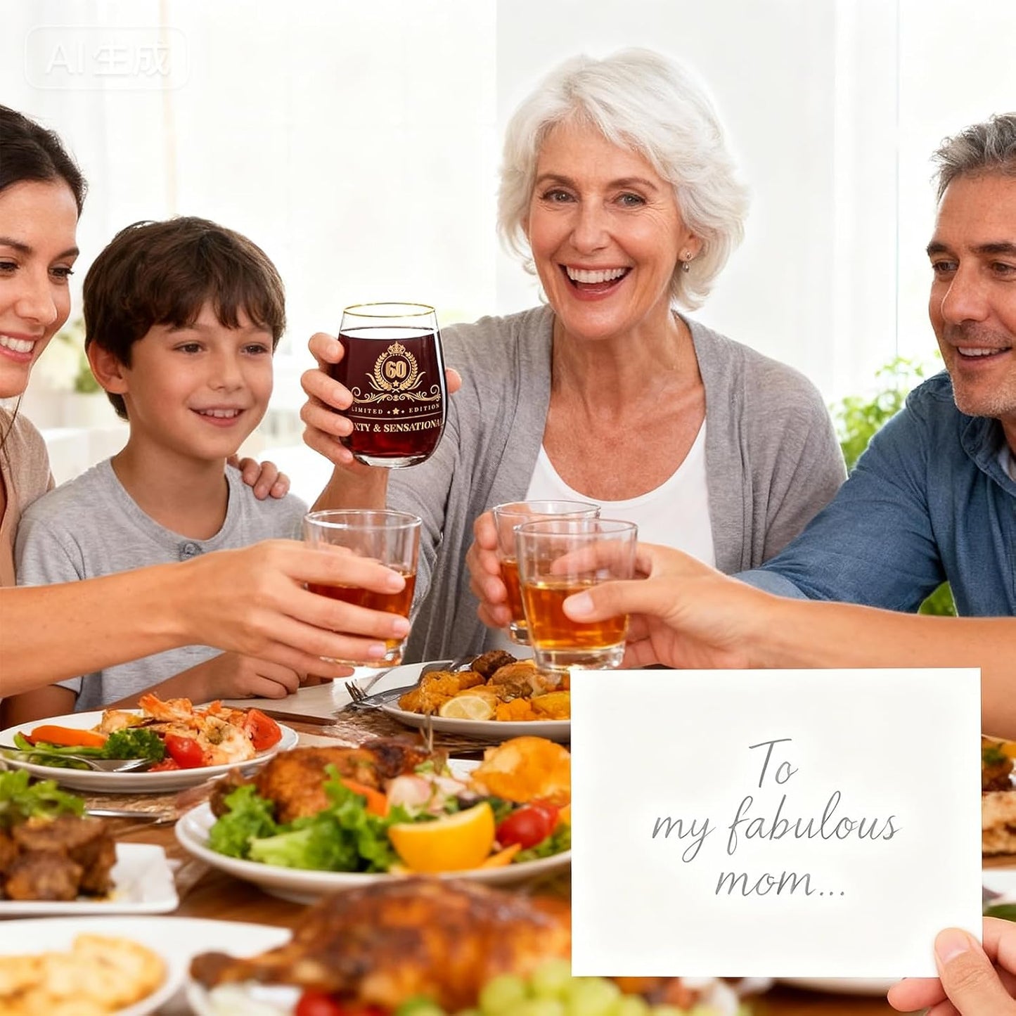 60th Birthday Gifts for Women - Gold Accent Stemless Wine Glass with Premium Gift Box and Blank Card, Cool 60th Birthday Gifts for Mom, Grandmother, Wife (Sixty & Sensational)