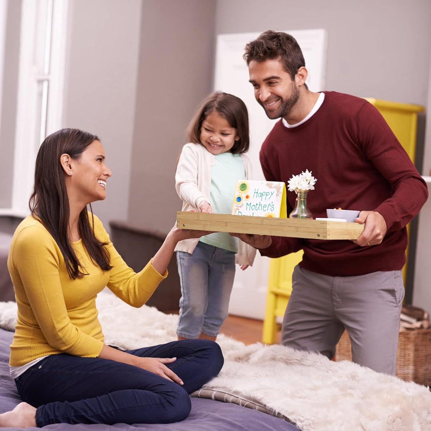 Bed Tray Breakfast Food Tray with Folding Legs Kitchen Serving Tray for Lap Desks Notebook Computer Sofa Platters TV Snack Tray(Beige, Large)