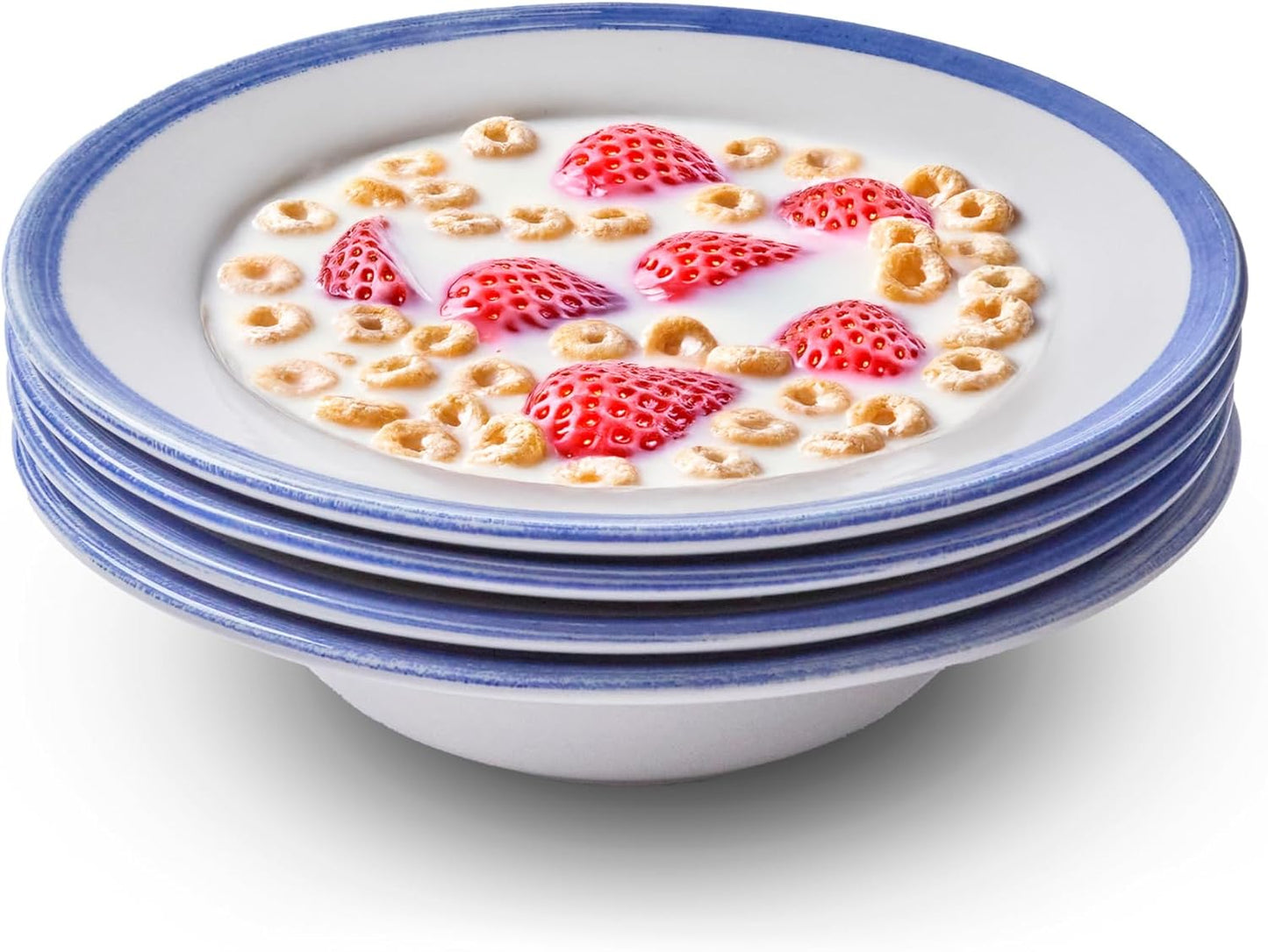 Portmeirion Potter's Brushstroke Oatmeal Bowl (Set of 4) - Ideal for Porridge, Soup, Desserts - Microwave & Dishwasher Safe Earthenware Bowls, Durable Dishware Collection - Made in UK (Blue)