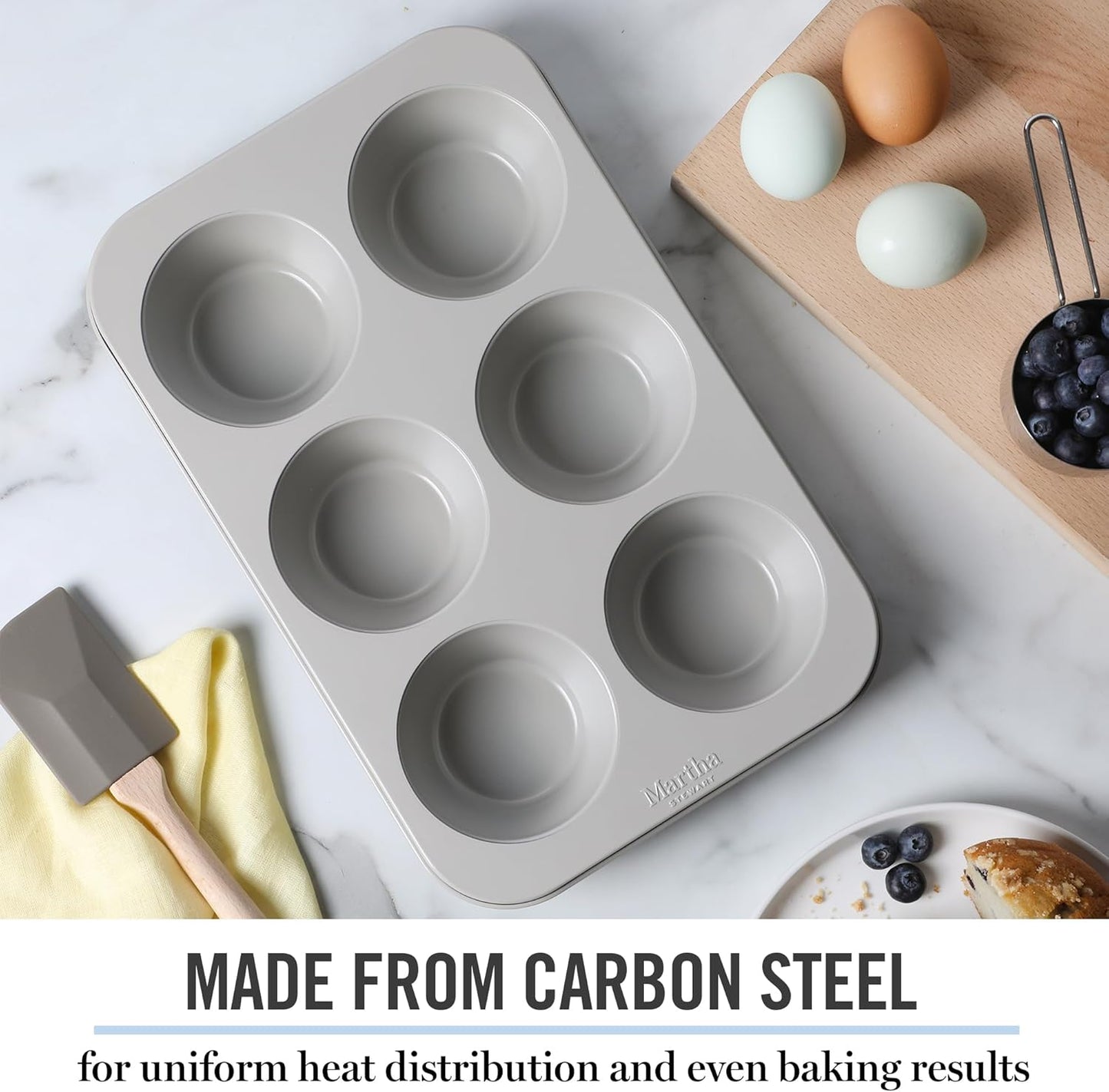 Martha Stewart Gallen 6 Cup Nonstick Carbon Steel Muffin/Cupcake Pan - Cool Grey
