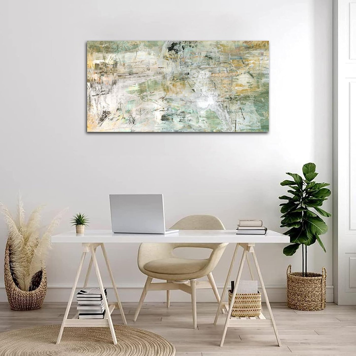 NINEASO Brown Green Abstract Wall Art - Unearthed World Abstract Canvas Pictures for Wall Decor Modern Abstract Canvas Painting Artwork for Living Room Bedroom Home Office Wall Decorations 24" x 48"