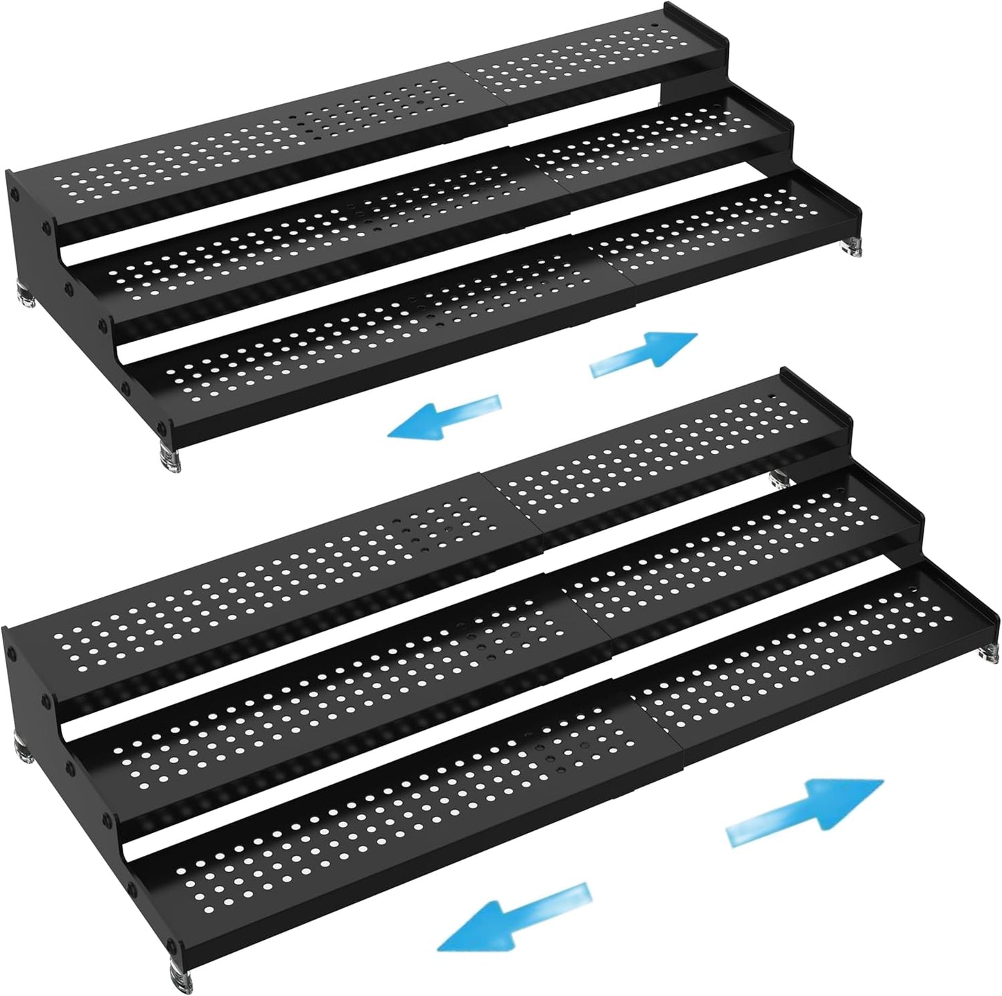 Expandable Spice Rack organizer with 3-Tier step shelf,Modern Design heavy duty,Non Skid and Visibility ,Great for Kitchen Cabinet,Bathroom,dressing table,Cupboard, Pantry and more(2PACKS/BLACK)