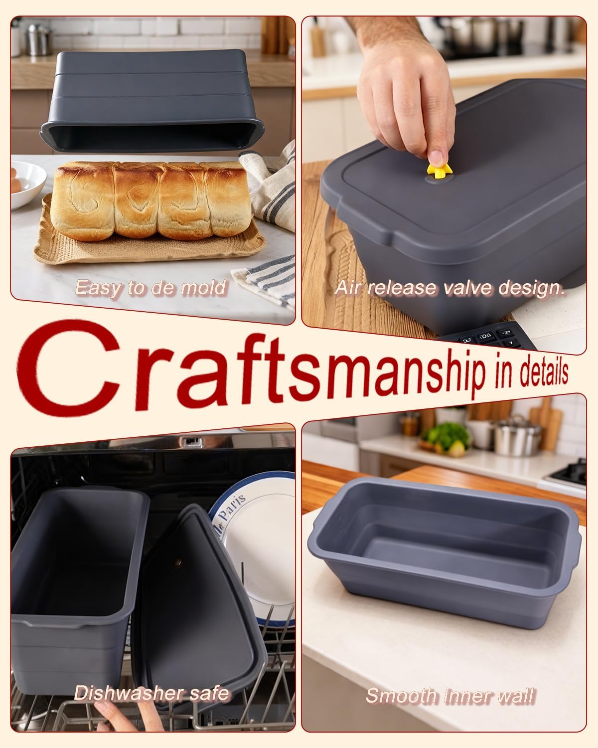 Large size foldable silicone bread loaf pan with lid,11x4.7 Inch easy to store non stick Bread Baking Pans,Sourdough Bread Pan with Baking Tool Supplies Kit for Homemade Bread, Cake