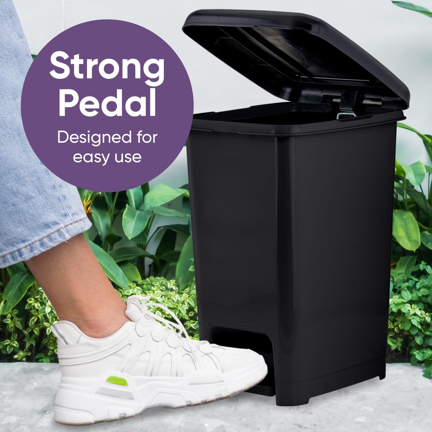 Superio Slim Trash Can with Foot Pedal – 6.5 Gallon Step-On Trash Can with Lid, Medium Plastic Garbage Can, Trashcan for Bathroom, Kitchen, Office, Bedroom, Dorm, Patio – Black, 2