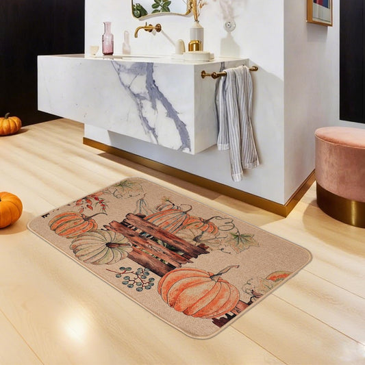 Larponder Fall Pumpkin Kitchen Mats, Non-Slip Absorbent Rug and Door Mats, Home Decor Kitchen Floor Rugs for Autumn Harvest Thanksgiving Holiday - 17x24 Inch