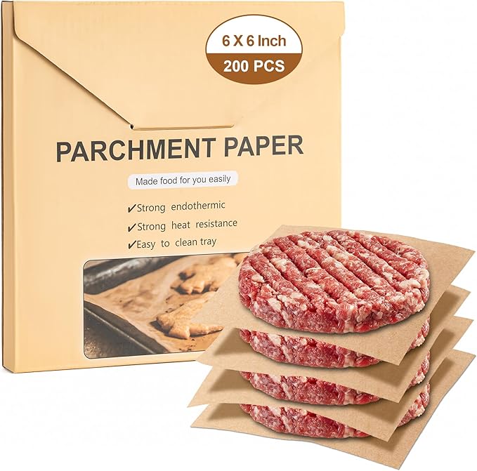 200Pcs Parchment Paper sheets, 6 x 6 Inches Non-Stick Precut Baking Parchment,Unbleached,Parchment Paper For Baking,Fryer, Cooking,Oven,Perfect for Bread, Cakes, Barbecue