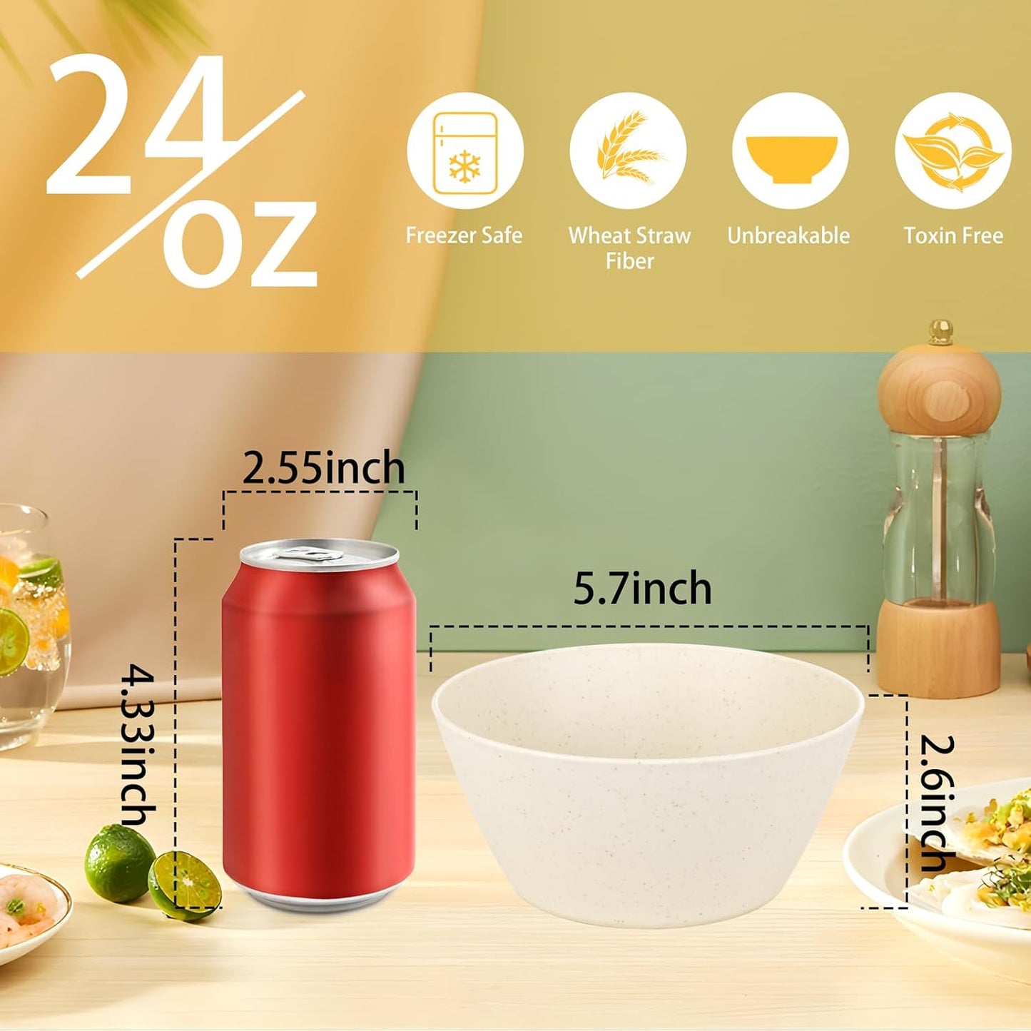 supernal 12PCS Beige Wheat Straw Bowls - Unbreakable Reusable Plastic Bowl,Fridge & Dishwasher Safe Soup Bowl,Lightweight Beige Disposable Bowls for Catering,Weddings,Cereal,Salad,Ramen