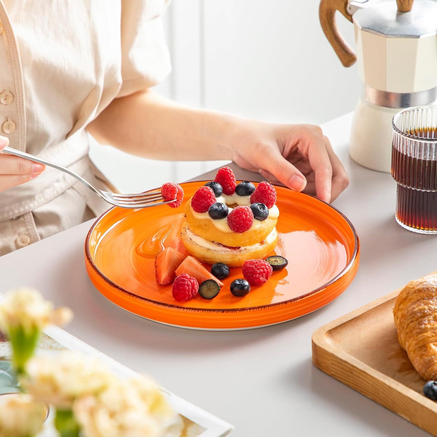 vancasso Bonita 8.5 inch Salad Plates, Ceramic Small Dinner Plates Set, Dessert Plates Set of 6, Microwave,Oven and Dishwasher Safe, Multicolor