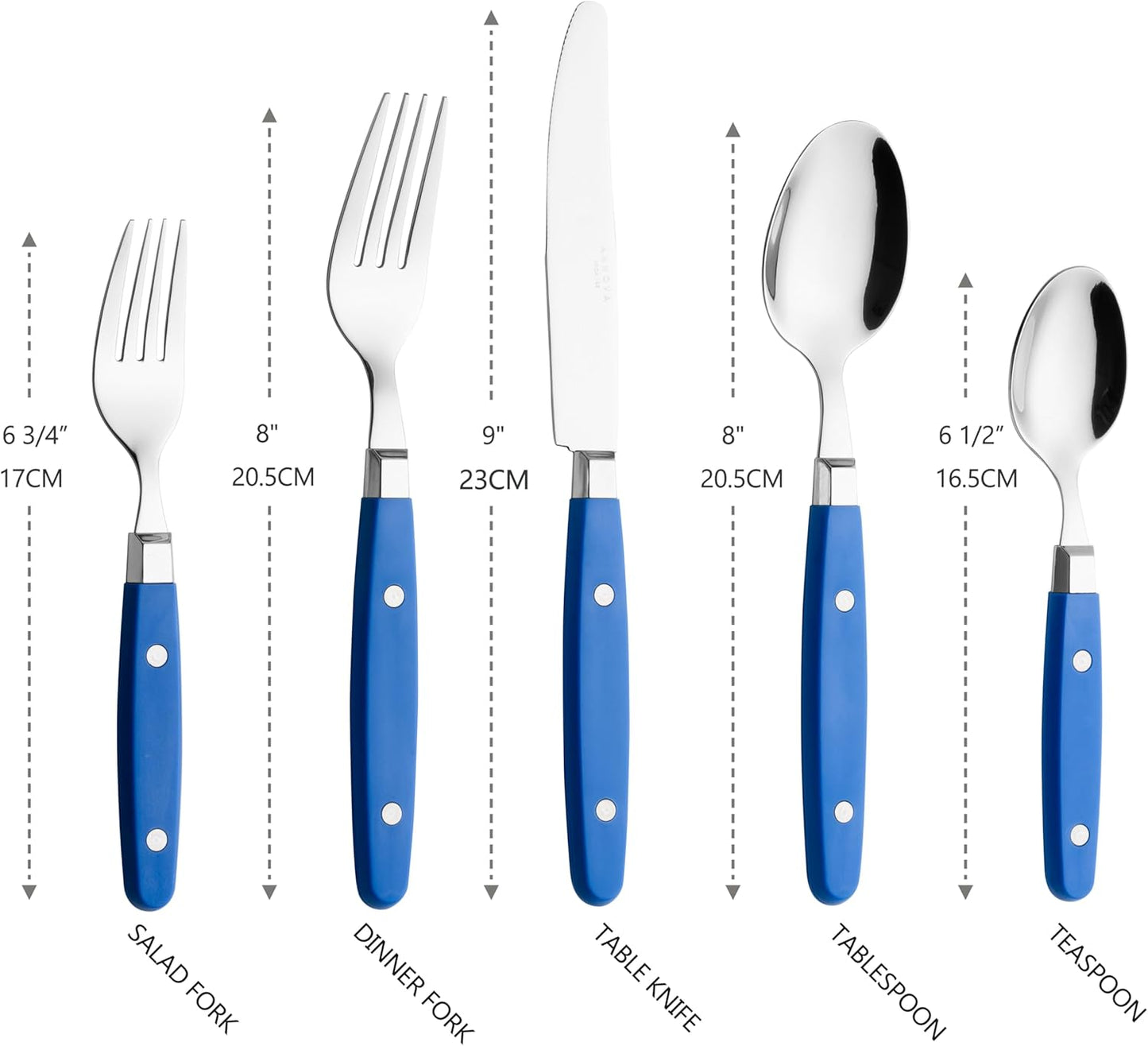 ANNOVA Silverware Set, Retro/Rivet Colorful Stainless Steel Tableware Kitchen Flatware Set Utensils, Includes Dinner Knives, Forks, Spoons, Salad Forks & Dessert Spoons (Sapphire Blue, 20 Pieces)