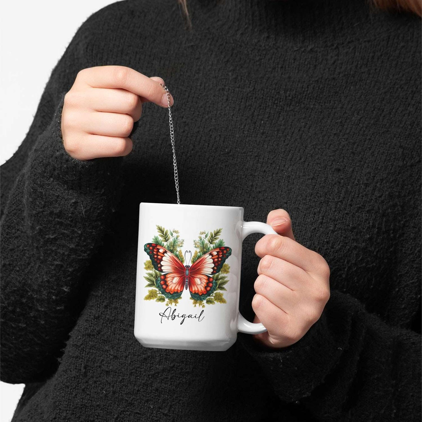 Customized With Vintage Butterfly Coffee Mugs, Personalized Name White Ceramic Tea Cups Butterfly Lovers, Custom Thoughtful Travel Mugs For Child On Birthday Graduation 11oz 15oz