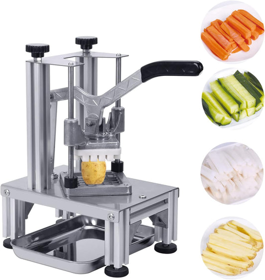 Commercial French Fries Cutter 1/4″ 3/8″ 6 Wedges 6 Wedges to Core Stainless Steel Blades Potato Slicer Fruit Chopper for Restaurant Home Kitchen Cutting, Sliver