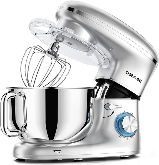 CHeflee Stand Mixer,660W 6+P With 6.5QT Stainless Steel Bowl,Dough Hook, Wire Whip & Beater,for Most Home Cooks,Silver