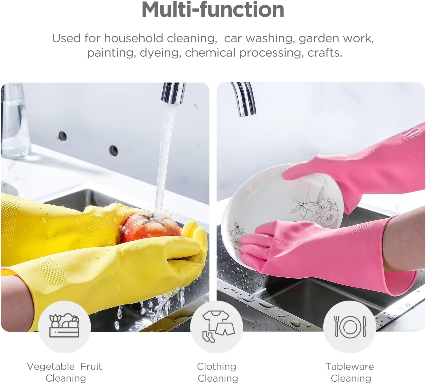 Rubber cleaning gloves 3 or 6 Pairs for Household,Reuseable dishwashing gloves for Kitchen.