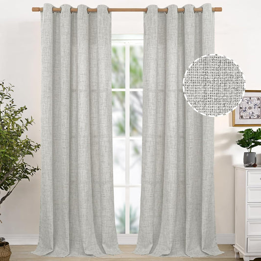 YoungsTex Linen Curtains 108 Inch Long for Living Room Light Grey Textured Window Drapes Extra Long Light Filtering with Bronze Grommet for Bedroom Floor Length, 2 Panels, 52 X 108 Inch