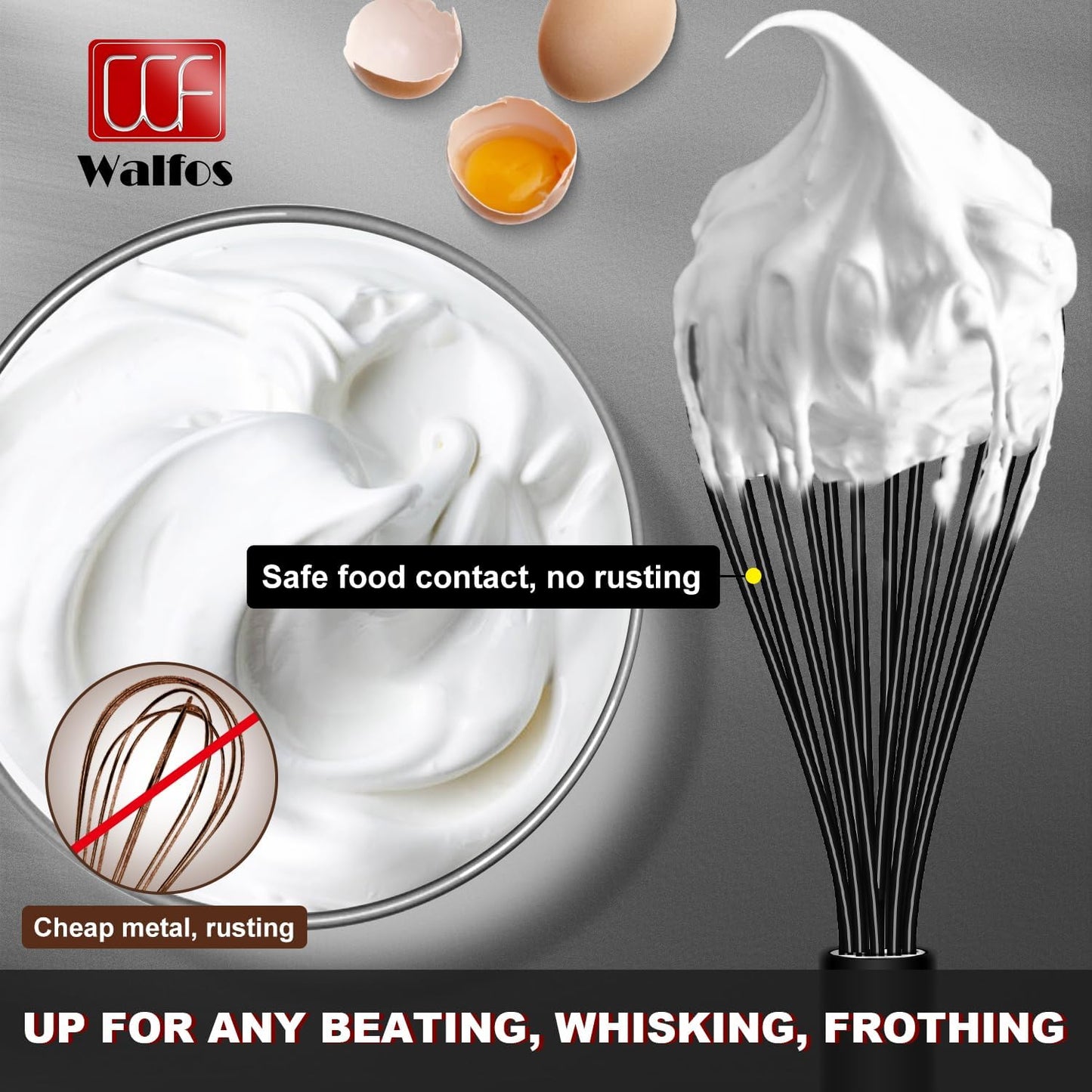 Silicone Whisks set with 7+5in mini stainless steel whisk, Non Scratch Coated 7+9+11in Whisks for Nonstick Cookware,Premium for Blending, Whisking, Beating, Frothing & Stirring