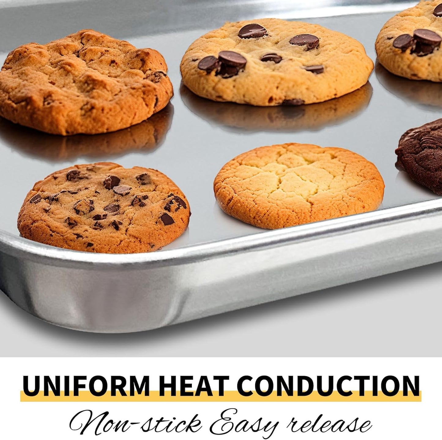 Baking Sheet Set of 5, Stainless Steel Cookie Sheet Baking Sheet Pan, 9/10/12/16/18 Inch, Non Toxic & Heavy Duty & Easy Clean，Duty Nonstick Bakeware Set for Oven Cooking