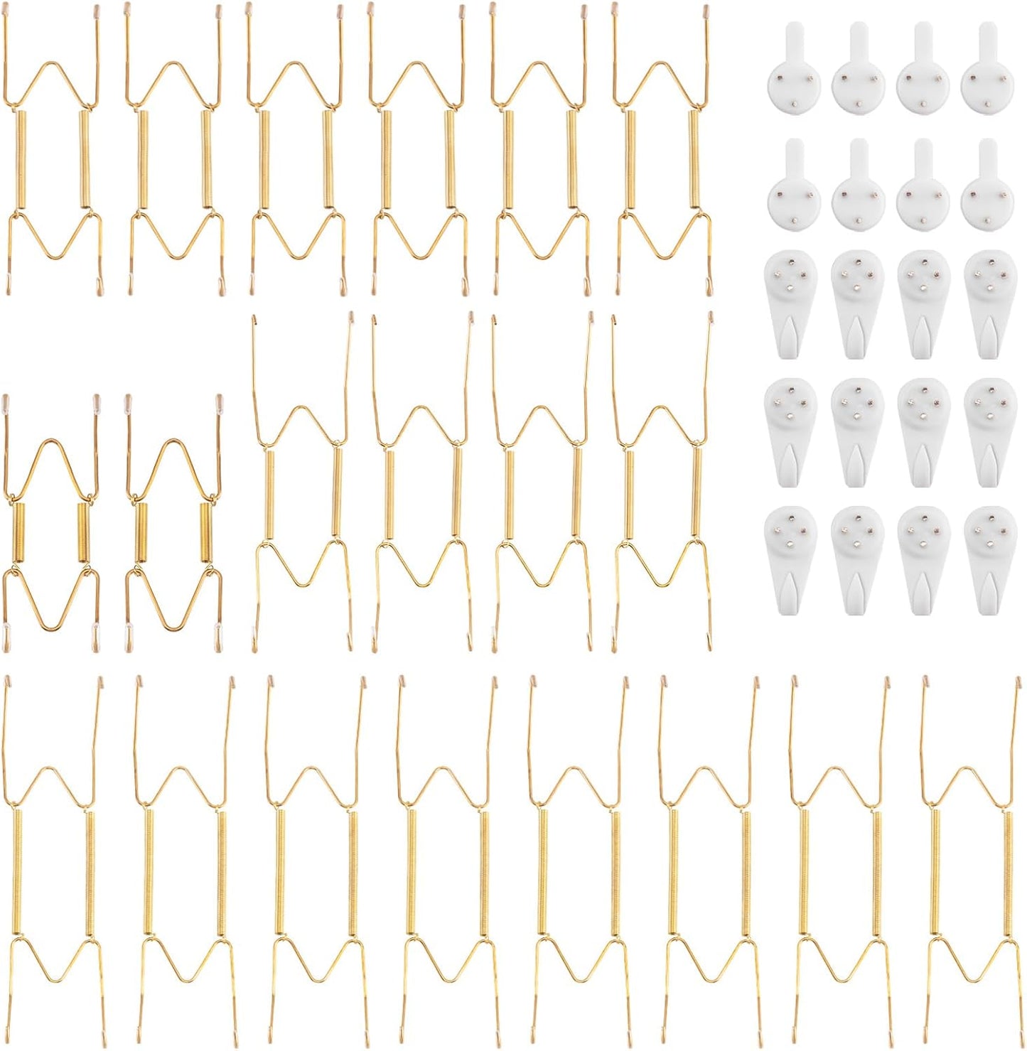 Bilillo 20 Pieces Stainless Steel Spring Plate Hangers for The Wall, 4/6/8/10 Inch Invisible Wire Holders with 20 Pcs Wall Hooks, Fit 4-11 Inch Decorative Plates, Platters & Dishes (Gold)