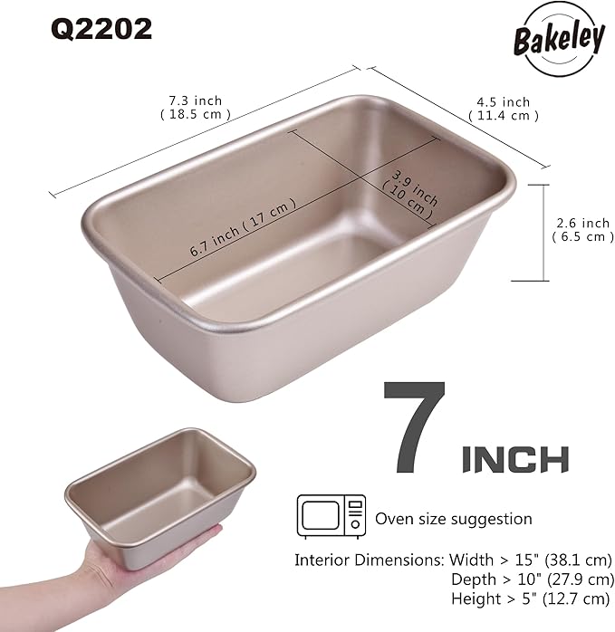 1Lb Loaf Pan, 7-inch Non-Stick Oblong Bread and Meat Bakeware for Oven Baking 7.28" × 4.52" x 2.55"