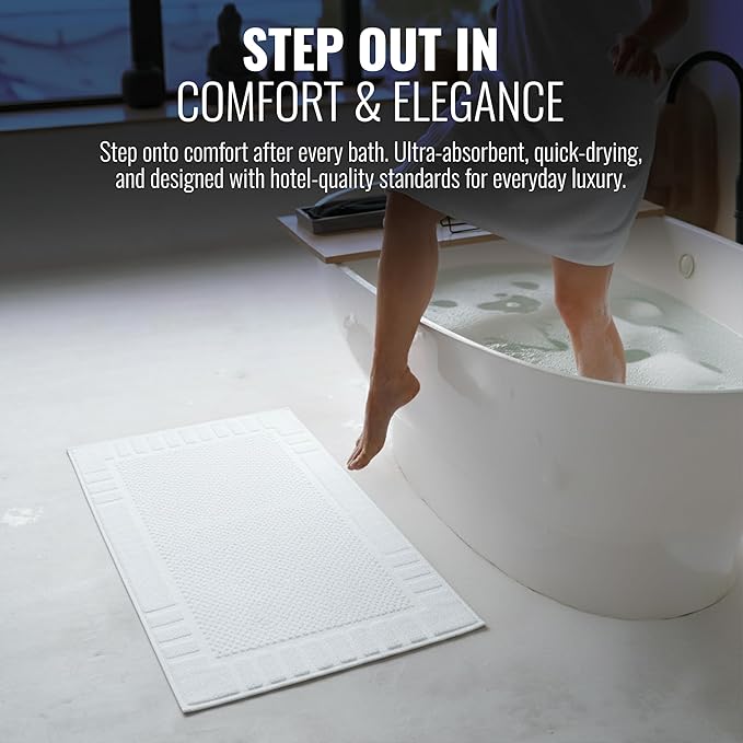 Bulk Hotel Bath Mats – 48 Pack (20x34) Premium White 100% Cotton Bath Mat – 4 Dozen Lightweight, Quick-Dry, Anti-Slip, Machine-Washable Mats for Hotels, Gyms, Spas & Commercial Use