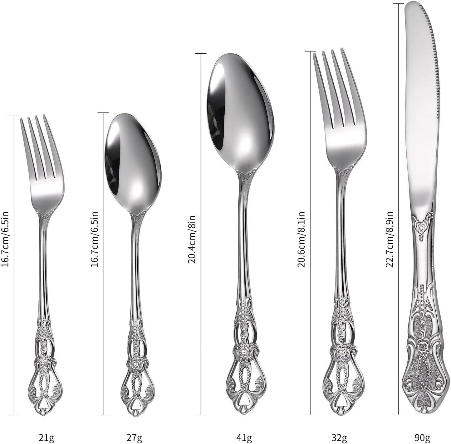 Retro Royal Silverware Silver Flatware Set for 4 Stainless Stainless Forks Spoons Knives 20 Pieces Retro Kitchen Utensils Restaurant Home and Festival Parties Durable