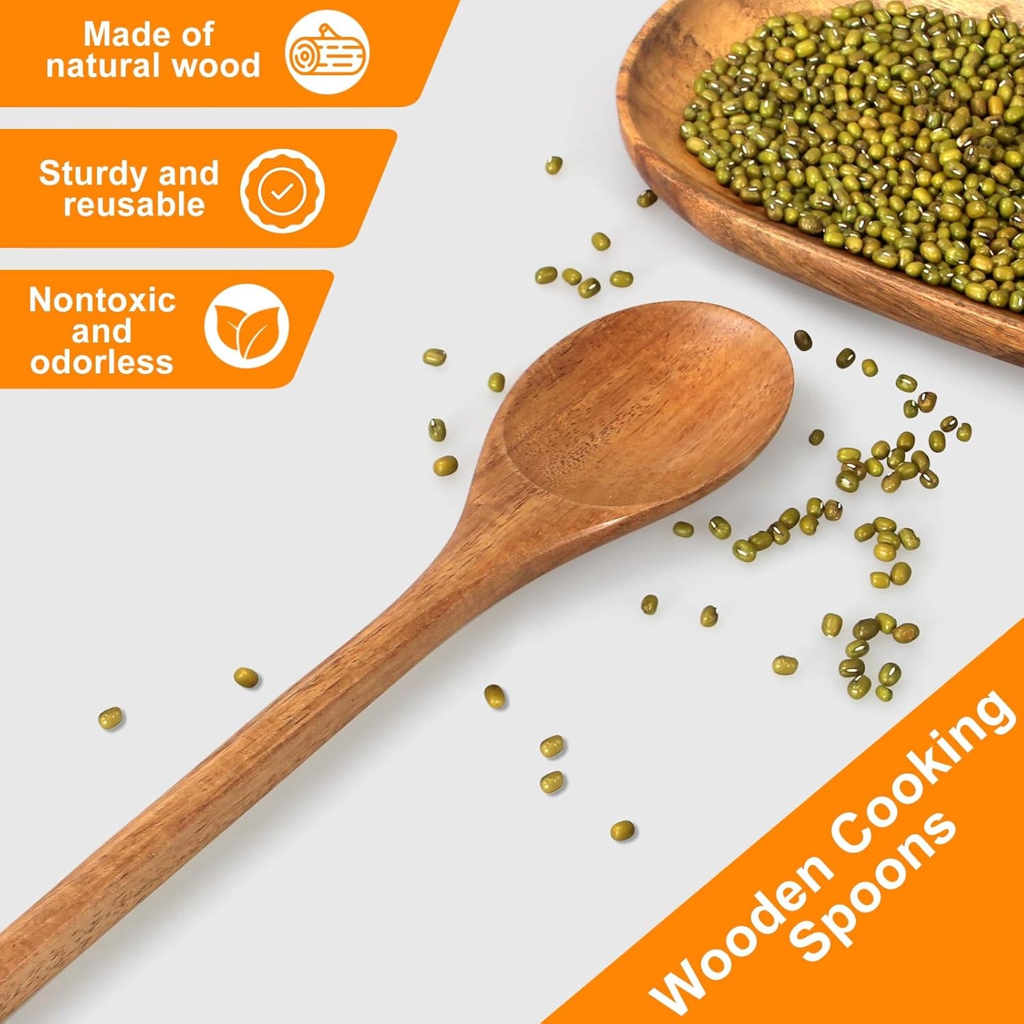 2 Pcs 12" Large Wooden Spoons for Cooking Utensils Set Wood Spatula Mixing Stirring Serving Spoon Spoons Long Handle Teak Spoon Kitchen Tools Big Spatula Bamboo Cooking Spoons Kitchen Utensil