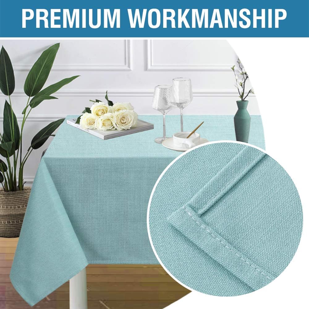H.VERSAILTEX Linen Textured Table Cloths 54 x 108 Inch Premium Solid Tablecloth Spill-Proof Waterproof Table Cover for Dining Buffet Feature Extra Soft and Thick Fabric Wrinkle Free, Aqua