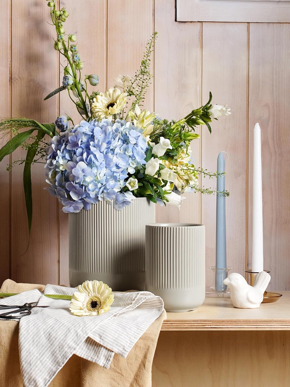 LE TAUCI Utensil Holder, 7.3"+5.4" Ceramic Kitchen Utensil Holder for Countertop, Large Cooking Utensil Crocks for Kitchen Counter, Modern Utensil Organizer for Spatula, Set of 2, Oatmeal Greige