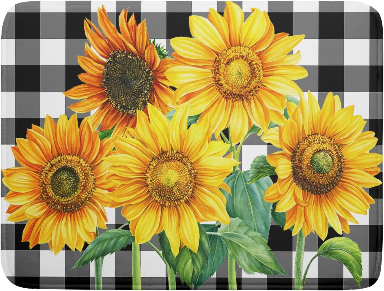 Sunflower Drying Mats for Kitchen Counter 18×24 Inch Black and White Buffalo Plaid Sunflower Large Drying Mat for Dishes Microfiber Dish mat Rack Mat Drainer Pad Washable Absorbent Dry Mat
