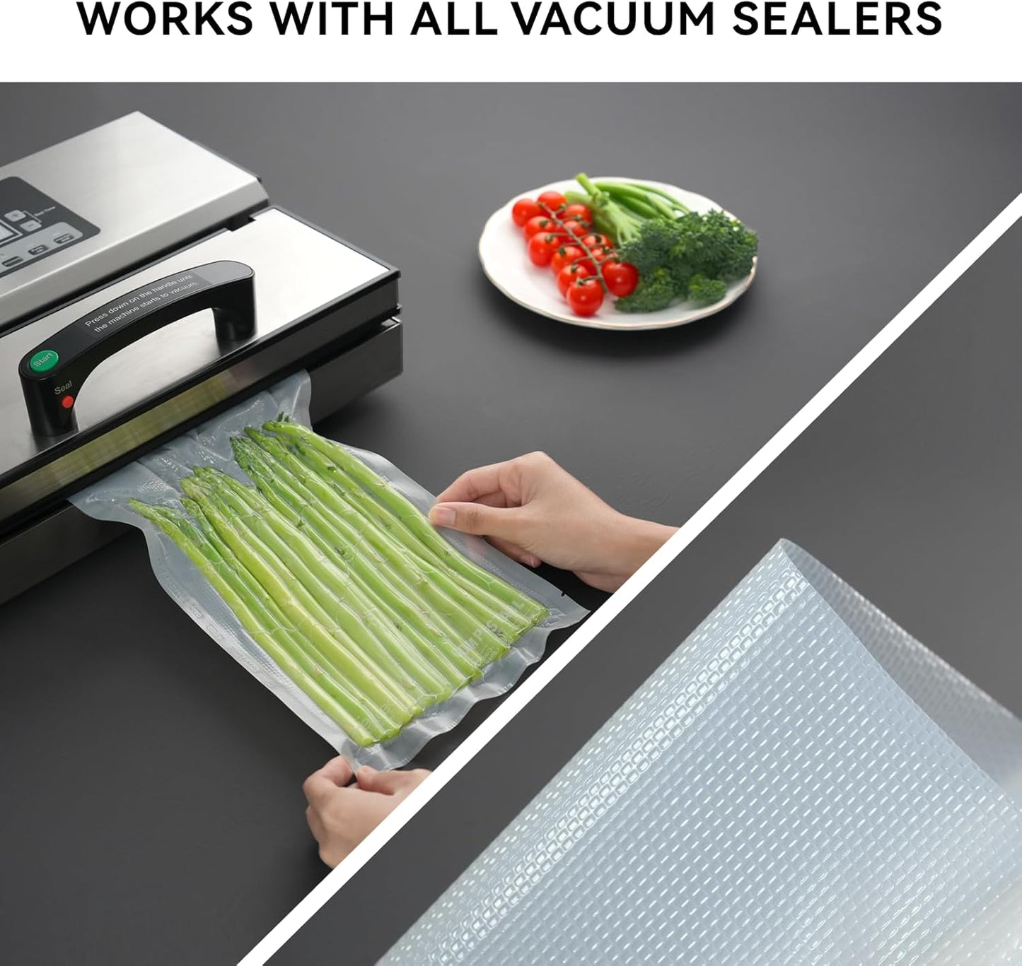 VestaEco Compostable Vacuum Sealer Bags, 5 Pack 2 Rolls 8" x 20' and 3 Rolls 11" x 16', Eco-Friendly, Heavy-Duty Food Storage Bags, BPA-Free, for Storage, Meal Prep or Sous Vide