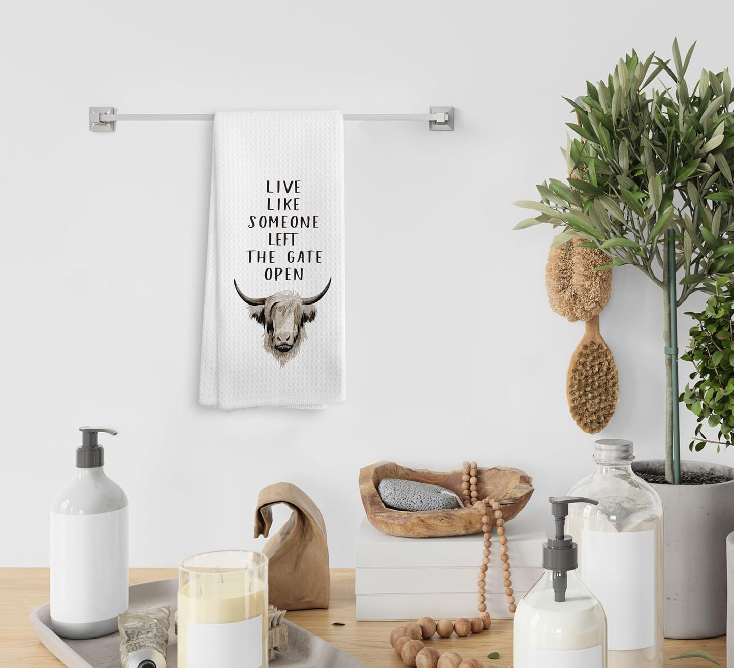 Western Cow Kitchen Towels Decor - Live Like Someone Left The Gate Open, Primitive Bathroom Hand Towels, Drying Cloth for Kitchen, 1624 Inches