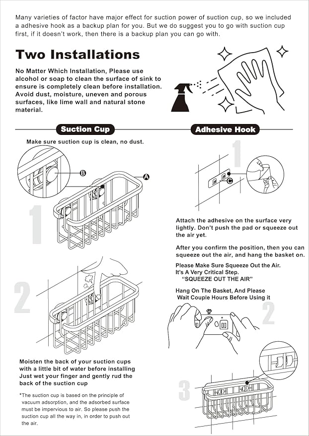 SunnyPoint NeverRust Deluxe Kitchen & Bathroom Sink Sponge Holder Organizer with Adhesive Mount - Additional Suction Cup Included – Sponge & Brush NOT Included – 7.4 x 3.3 x 2.75 Inch