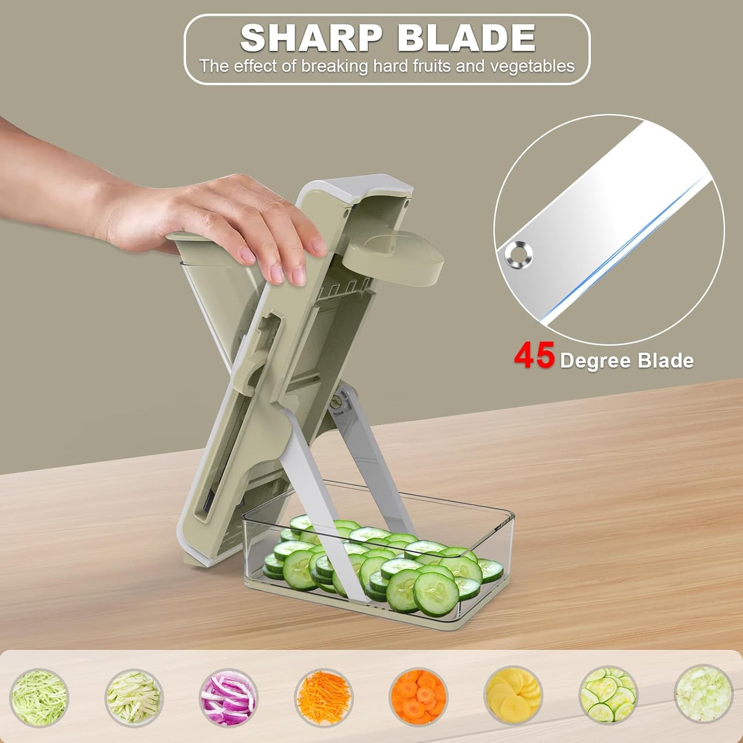 Mandoline Slicer for Kitchen, Vegetable & Cucumber Slicer, Easy to Clean Chopping Artifact (White Light Gray)