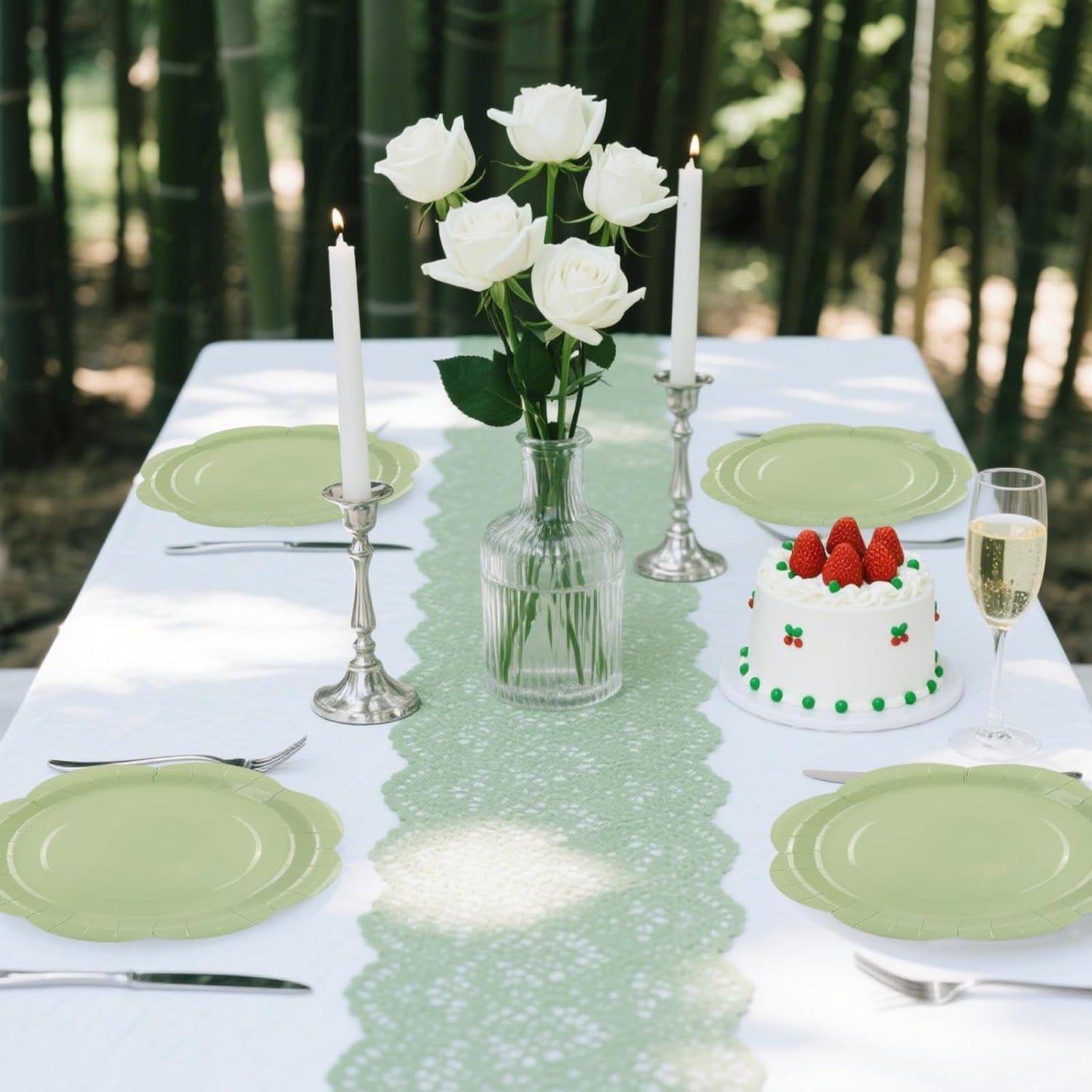 50 Pack Sage Green Paper Plates 7 Inch, Disposable Scalloped Plates Cake Dessert Plate for Dinner Baby Shower Wedding Bridal Shower Birthday Party Supplies (Sage Green, 7 inch)