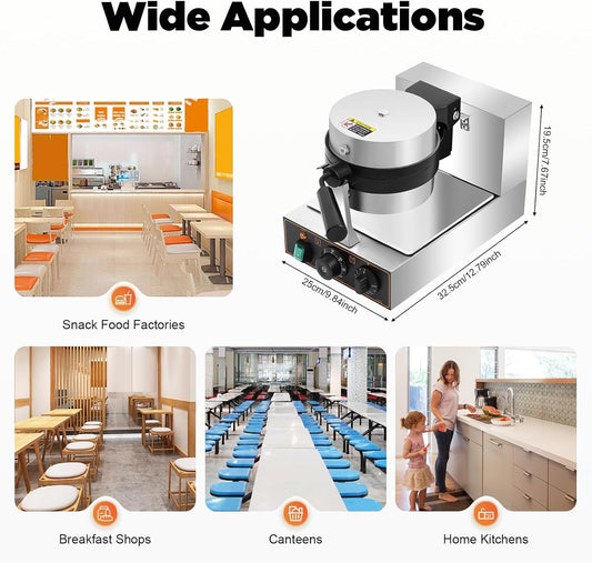 1000W Electric Burger Waffle Maker,Non-Stick Pans Hamburger Panini Press Baking Machine Sandwich Burger Press Breakfast & Ice Cream Waffle Baker for Home Kitchen 50~300℃ Temp Control