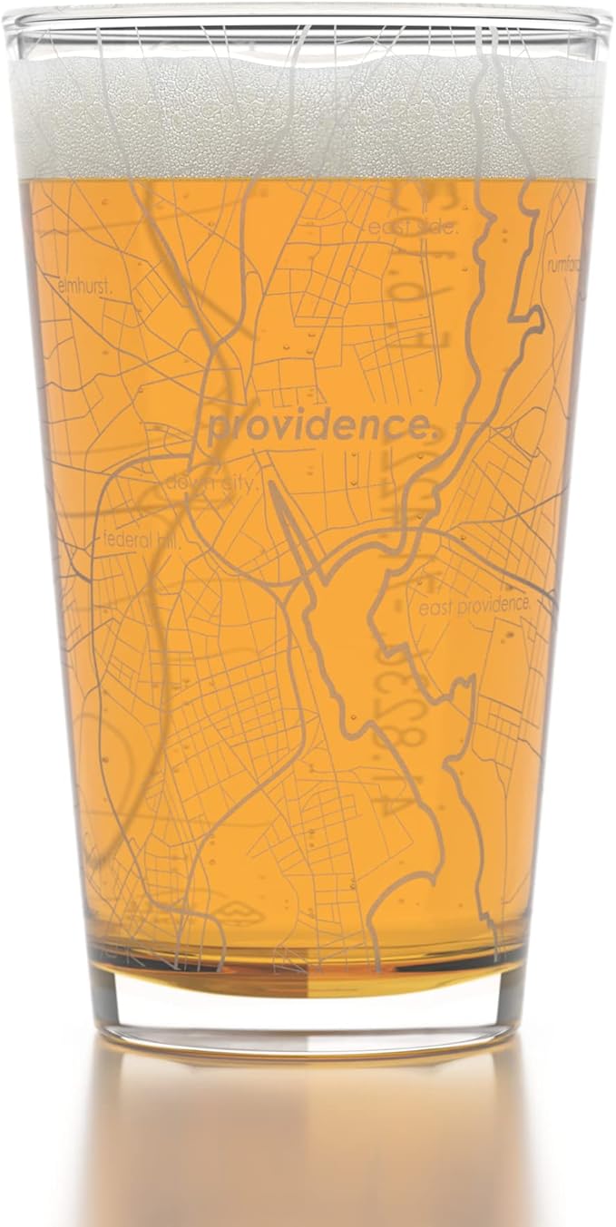 Well Told Engraved Providence Rhode Island Map Pint Glass, Etched Beer Gift (16 oz, Clear) City Map Pint, Custom City Glassware, Gifts For Beer Lovers