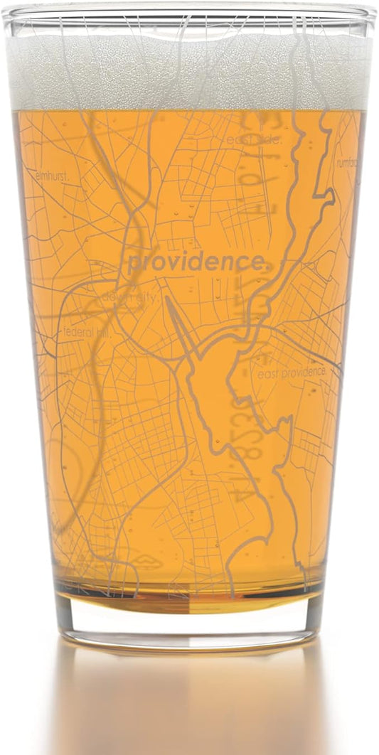 Well Told Engraved Providence Rhode Island Map Pint Glass, Etched Beer Gift (16 oz, Clear) City Map Pint, Custom City Glassware, Gifts For Beer Lovers