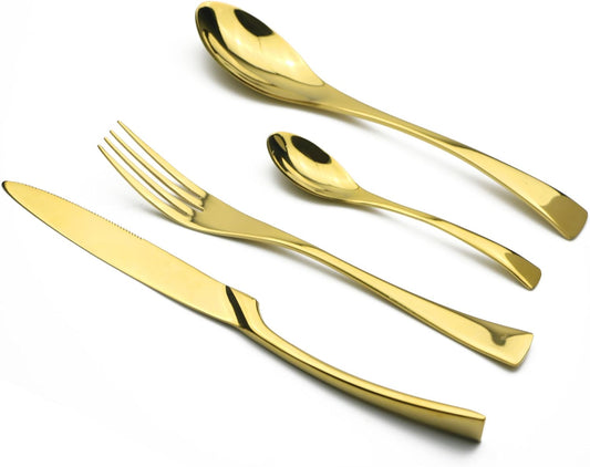 Luxury 4-Piece 18/10 Stainless Steel Flatware Set, Mirror Polishing Gold